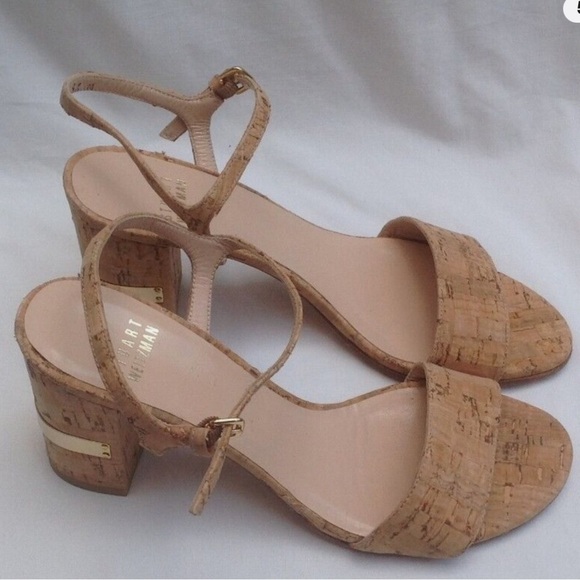 Stuart Weitzman Cork Block Heel Sandals - Picture 1 of 10